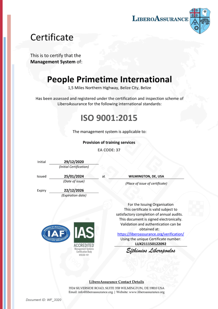 e-CERT-9001 People Primetime International